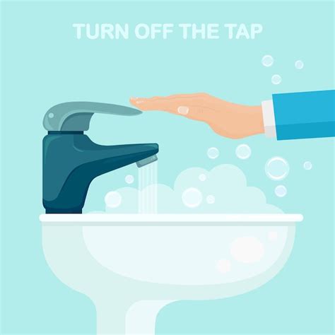 Premium Vector | Turn on or off faucet. save water. sink with flowing ...