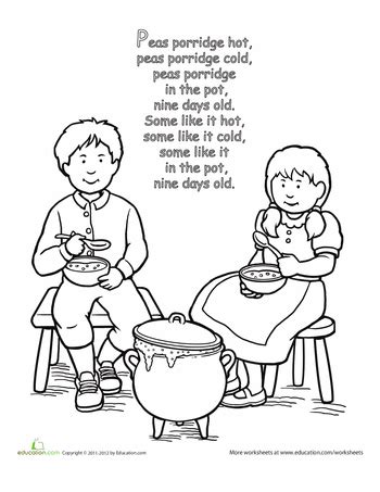 Peas Porridge Hot: Rhyme | Worksheet | Education.com | Nursery rhymes ...