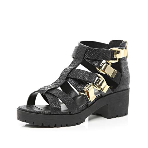 River Island Black Chunky Strap Cleated Sole Sandals in Black | Lyst