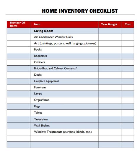 Inventory Checklist Templates