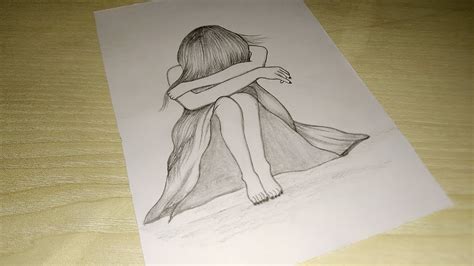 Sad Girl Sitting Alone Pencil Sketch Drawing || Easy Drawing Step By ...