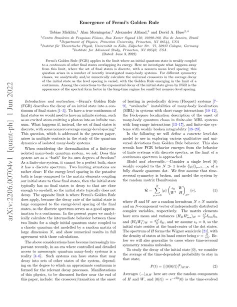 (PDF) Emergence of Fermi's Golden Rule