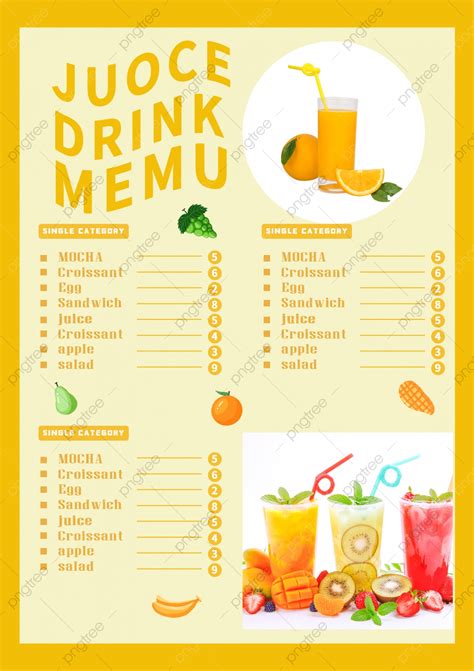 Menu Juice Shop Simple Yellow Poster Template Download on Pngtree