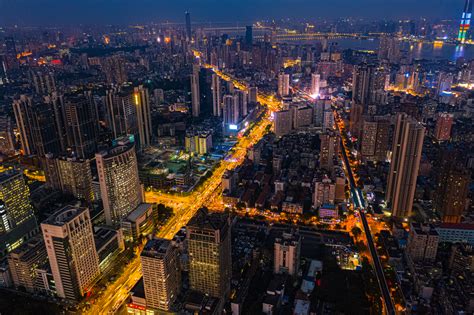 Atmospheric Aerial Photography Of Wuhan City Night Scene Background ...