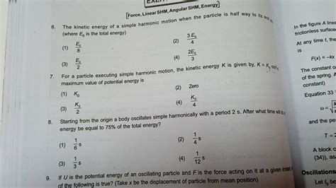 [Force, Linear SHM, Angular SHM, Energy] 6. The kinetic energy of a simpl..