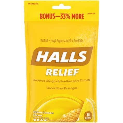 HALLS Relief Honey Lemon Flavor Cough Suppressant Drops, 40 ct - Ralphs