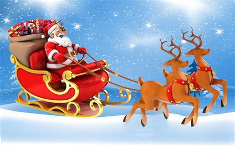 Christmas Postcard Santa Claus In A Sleigh With Gifts Reindeer Desktop ...