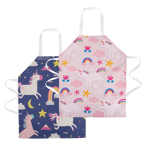 Knowbie 2 Pcs Kids Aprons, Unicorn Child Chef Toddler Aprons with Front ...