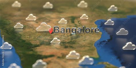 Cloudy weather icons near Bangalore city on the map, weather forecast ...