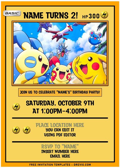 Free Editable PDF – Cute Pokemon Birthday Invitation Templates ...