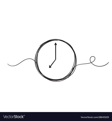 Line drawing clock icon with doodle hand drawn vector image on ...