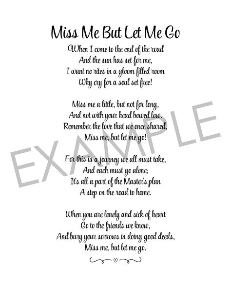 Miss Me But Let Me Go Funeral Poem Lost Loved One Poem In | Etsy