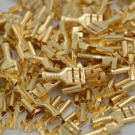 100 Pieces Gold Brass Female Spade Terminals 6.3mm Car Speaker ...