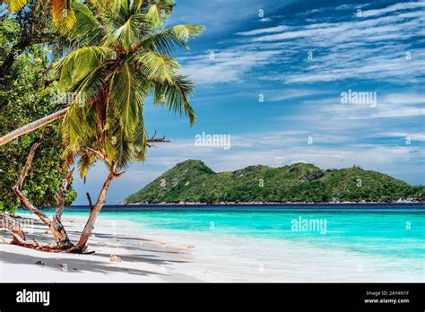 Luxury vacation scene on tropical island. Paradise beach with white ...