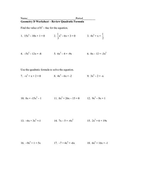 Quadratic Practice Problems With Answers