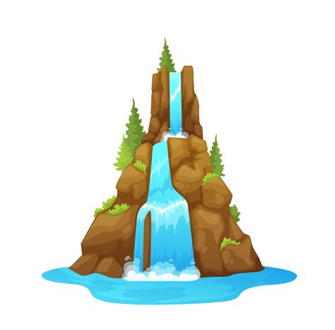 Waterfall with trees, cartoon river water cascade 11151795 Vector Art ...