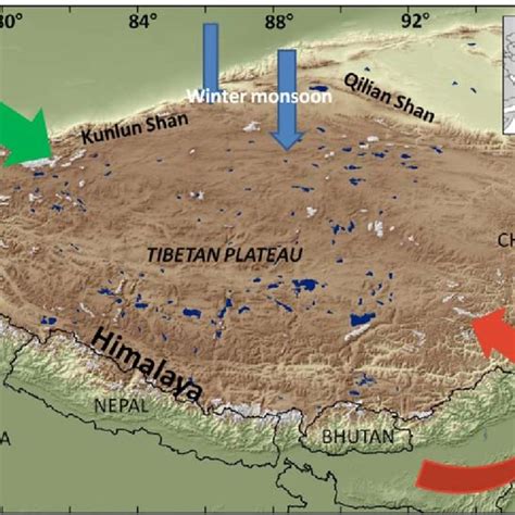 Overview Map Of The Tibetan Plateau And Surrounding Mountain Ranges ...