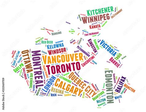 Canada map and list of cities word cloud concept Stock Illustration ...