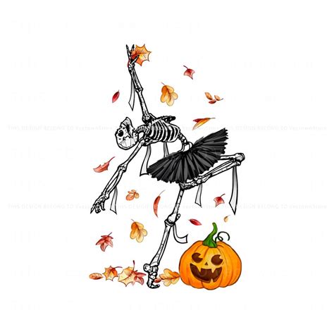 Free Skeleton Dancing Pumpkin Halloween PNG Autumn Leaves