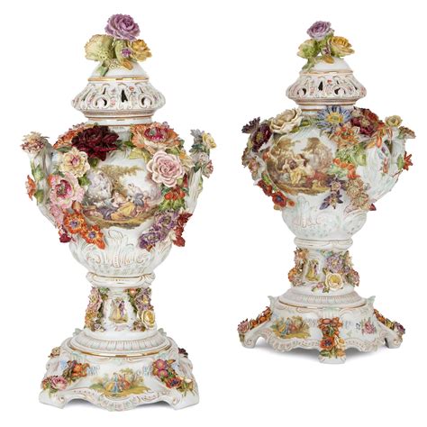 Pair of German Rococo style Dresden porcelain vases | Mayfair Gallery