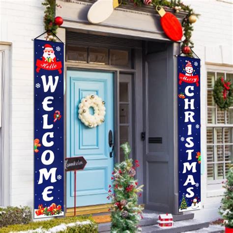 Christmas Decorations Banner - Welcome & Happy Christmas Porch Signs ...