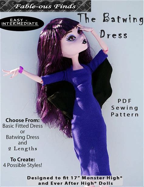 BATWING DRESS or basic fitted dress Sewing Pattern for 17" Monster High ...