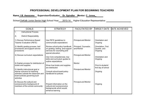 Sample Preschool Professional Development Plan