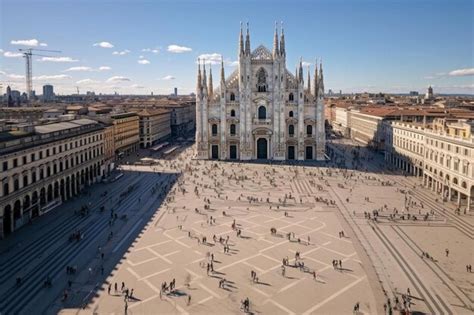 Premium Photo | Aerial view of piazza duomo in front of the gothic ...