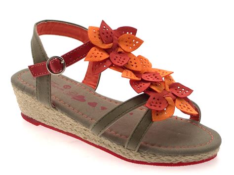 Girls Kids Summer Flower Sandals Low Wedge Strappy Party Shoes Size UK ...