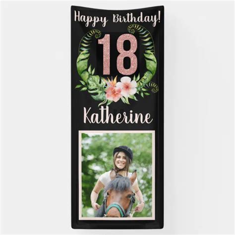 Custom Happy 18th Birthday Pink Glitter Photo Banner | Zazzle