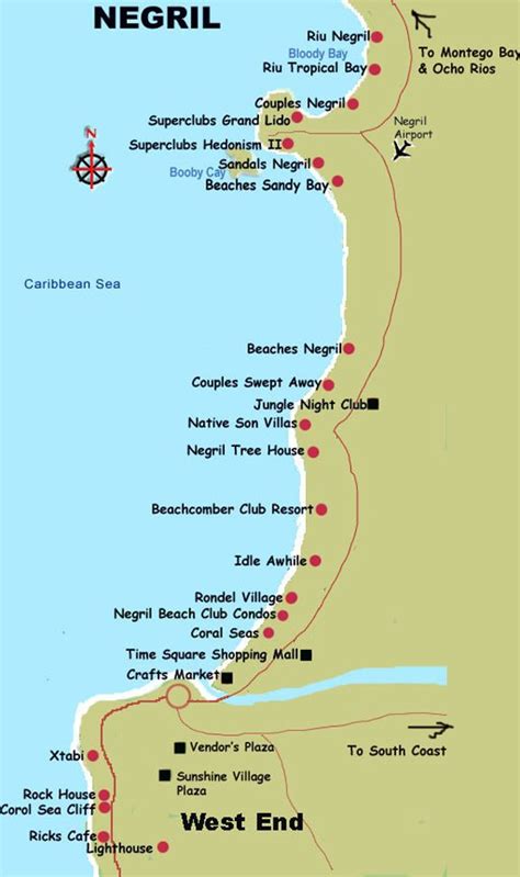 Negril Coastal Map - negril jamaica • mappery | Negril jamaica, Jamaica ...