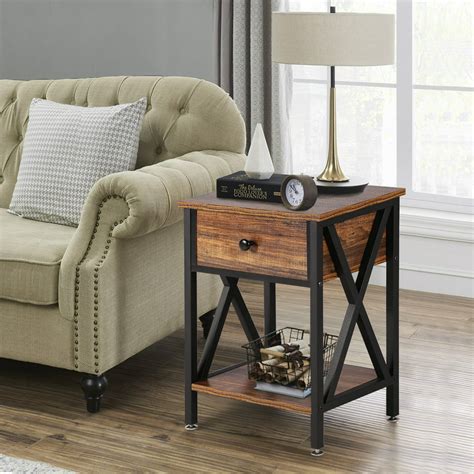 VECELO End Table NightStand Sofa Side Table with Drawer Storage Shelf ...