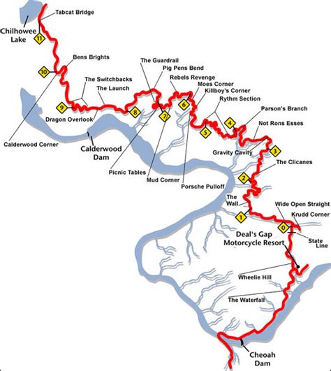 Tail of the Dragon map and guide | Deals Gap | Roadtrippers | Dragon ...