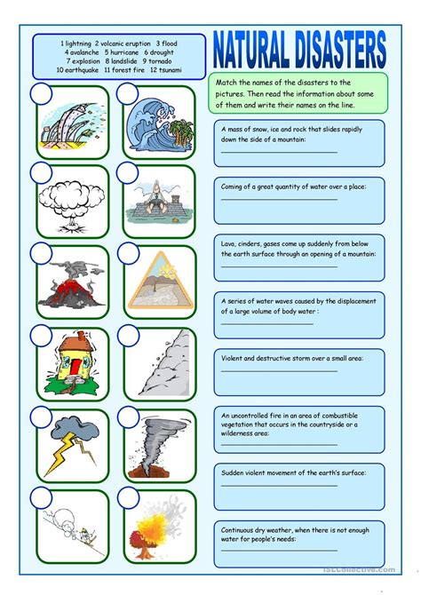 natural disasters picture dictionary worksheet free esl - one click ...