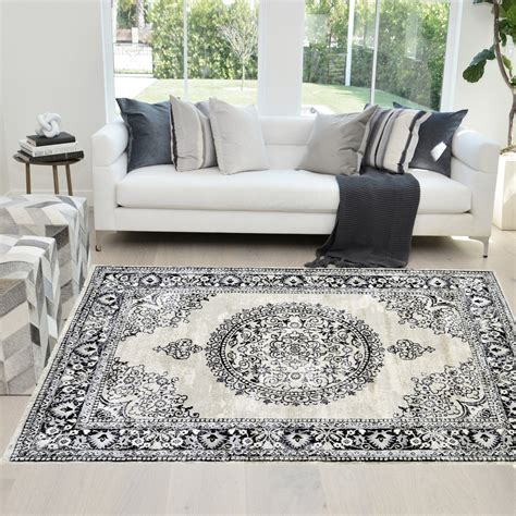 HR Traditional Rug for Living Room Antiqued Oriental Champaign & Black ...