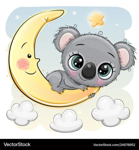 Cute cartoon koala on moon Royalty Free Vector Image