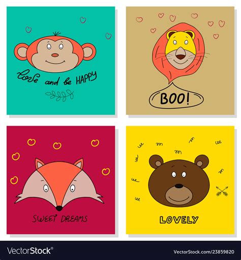 Prints or postcards with funny cute animals Vector Image