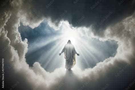 Jesus Christ ascending to heaven, bright light sky, resurrection, AI ...