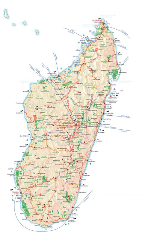 Large detailed road and tourist map of Madagascar with cities and ...