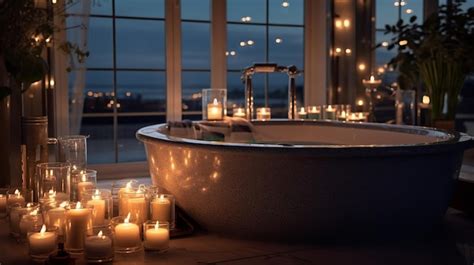 Premium AI Image | In this image you can see tub with candles and some ...