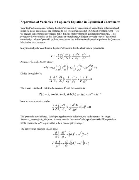 Separation of Variables in Laplace`s Equation in Cylindrical