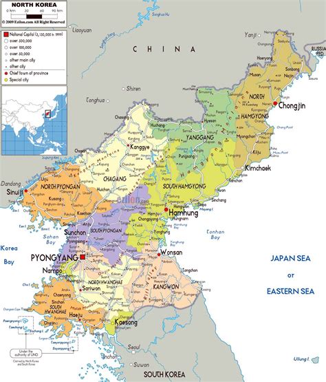 Large political and administrative map of North Korea with roads ...