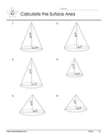 Area of a Cone Worksheets