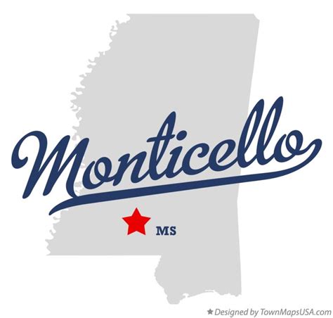 Map of Monticello, MS, Mississippi