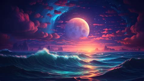 Dreamy Colorful Ocean By The Moonlight AI Generated 4K Wallpaper ...