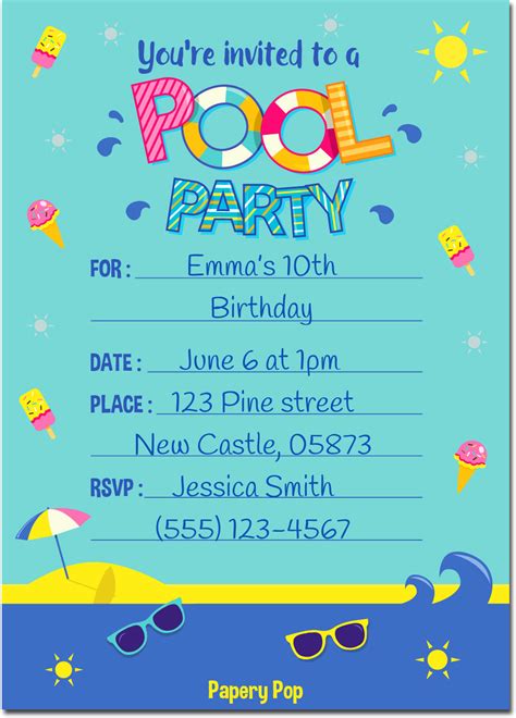 30 Pool Party Invitations with Envelopes - Kids Birthday Party Invitat ...