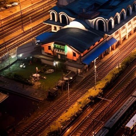 Premium AI Image | aerial view of howrah railway station at night in ...