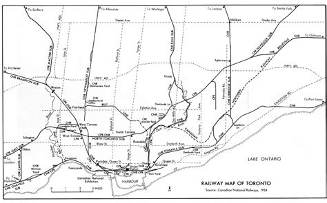 Railway lines in Toronto 1954 Click map to enlarge