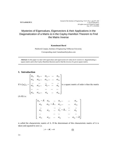 (PDF) Mysteries of Eigenvalues, Eigenvectors & their Applications in ...