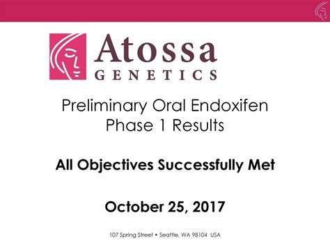 Atossa Genetics (ATOS) Presents On Preliminary Oral Endoixifen Phase 1 ...